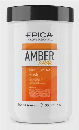 EPICA PROFESSIONAL, AMBER SHINE ORGANIC, Маска для восстановления и питания с облепиховым маслом, маслом макадамии, экстрактом шалфея, 1000мл-0