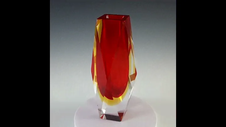 20thcenturyglass.com | LABELLED Oball Murano Faceted Red & Amber Sommerso Glass Vase